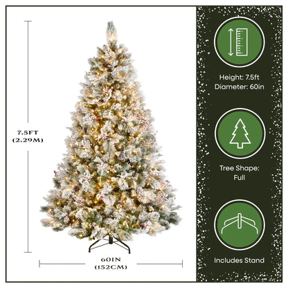 7.5 ft. Pre-Lit Snowy Bedford Pine Tree with Clear Lights