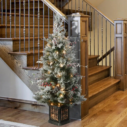 4 ft. Pre-Lit Snowy Bedford Pine Tree with Clear Lights, Plug-In