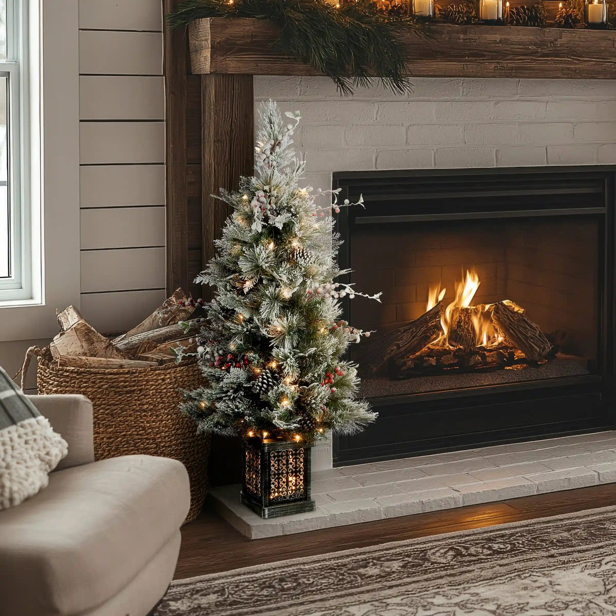 4 ft. Pre-Lit Snowy Bedford Pine Tree with Clear Lights, Plug-In