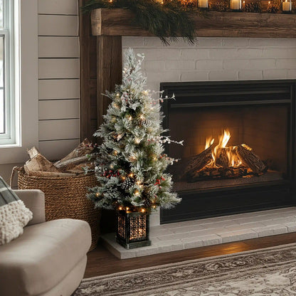 4 ft. Pre-Lit Snowy Bedford Pine Tree with Clear Lights, Plug-In