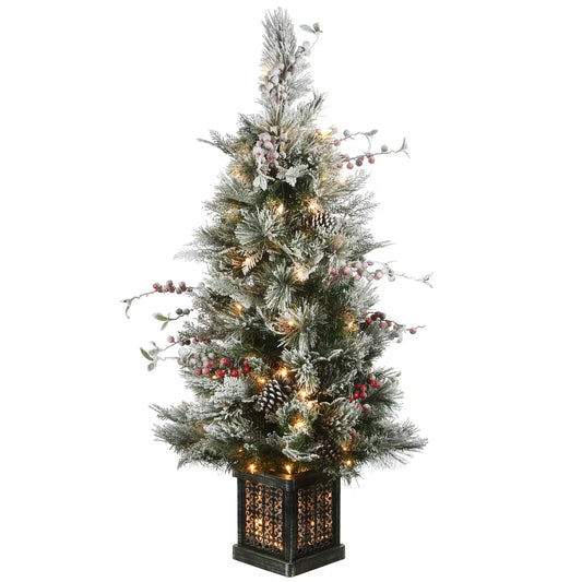 4 ft. Pre-Lit Snowy Bedford Pine Tree with Clear Lights, Plug-In