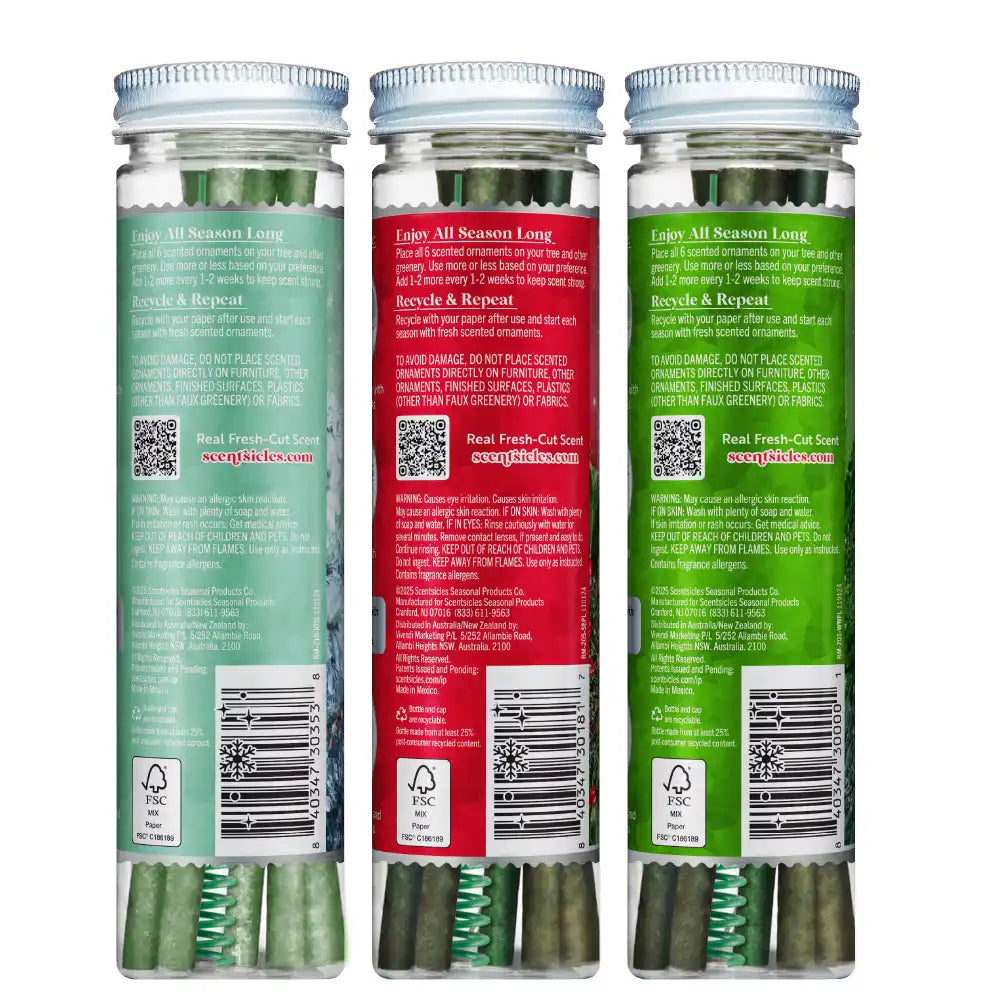 Scentsicles, Scented Ornament 6pc Stick, White Winter Fir, Snowberry Pine and Icicles on Spruce Sticks - 3 Pack
