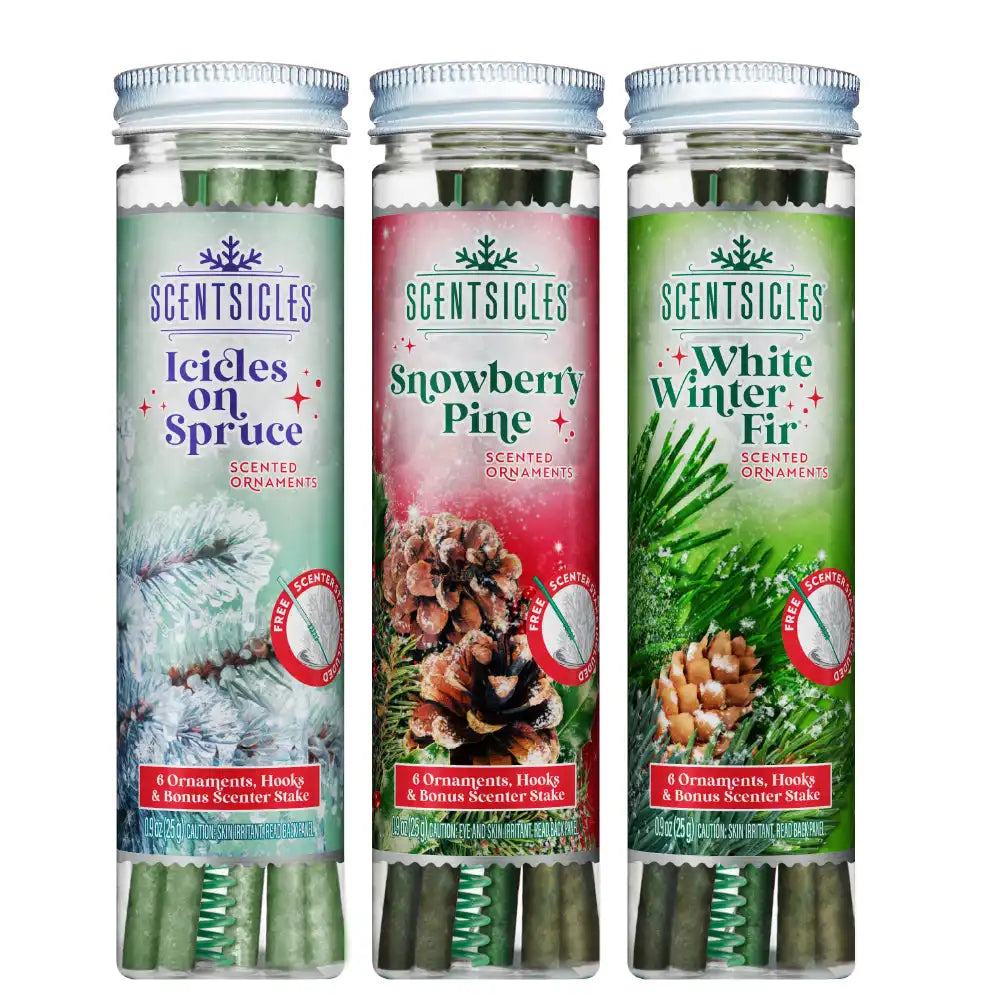 Scentsicles, Scented Ornament 6pc Stick, White Winter Fir, Snowberry Pine and Icicles on Spruce Sticks - 3 Pack