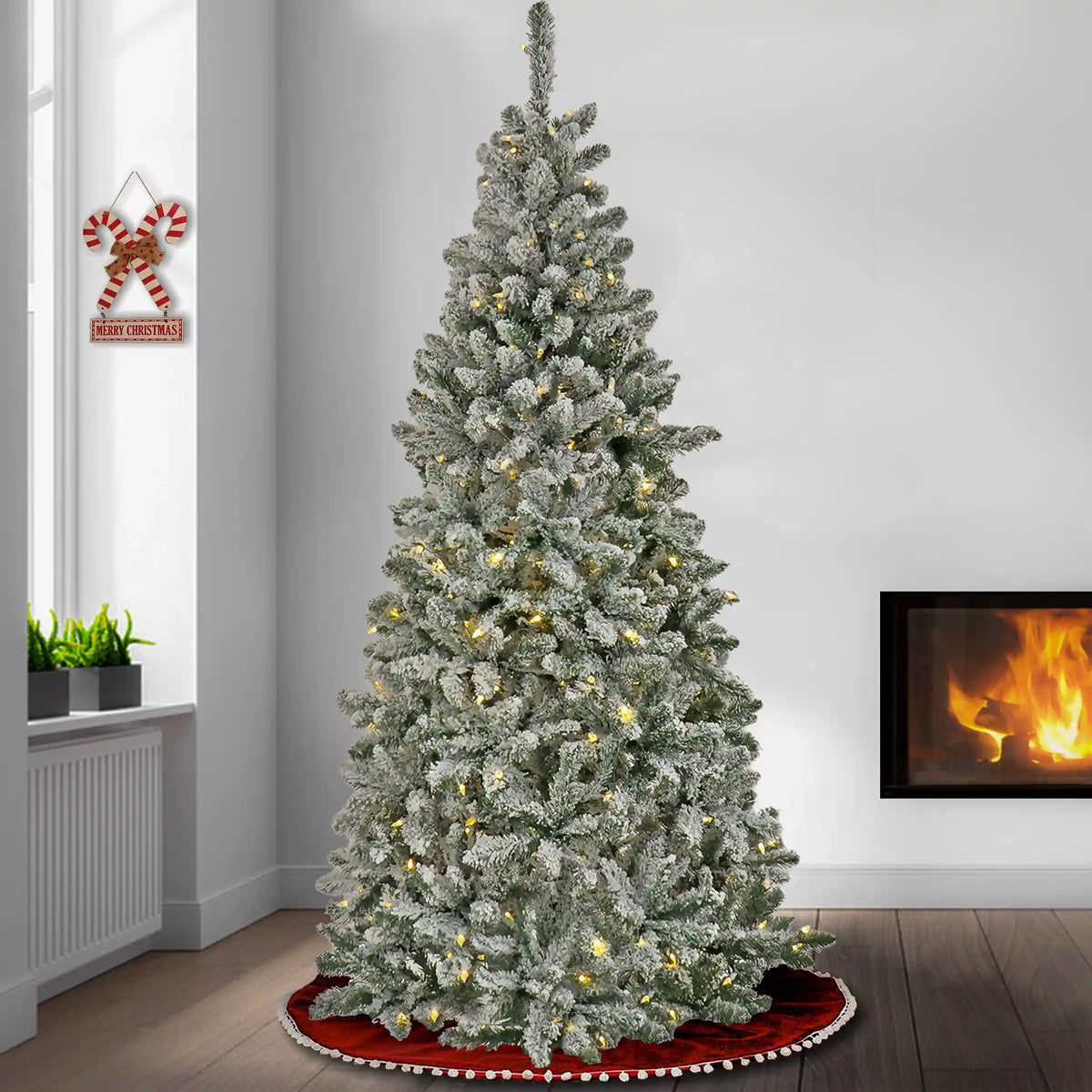 6.5 ft. Pre-Lit Snowy Chatham Slim Tree with  PowerConnect Dual Color LED Lights, Plug-In