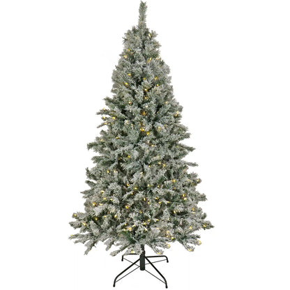 7.5 ft. Pre-Lit Snowy Harwich Tree with PowerConnect Dual Colored LED Lights, Plug-In