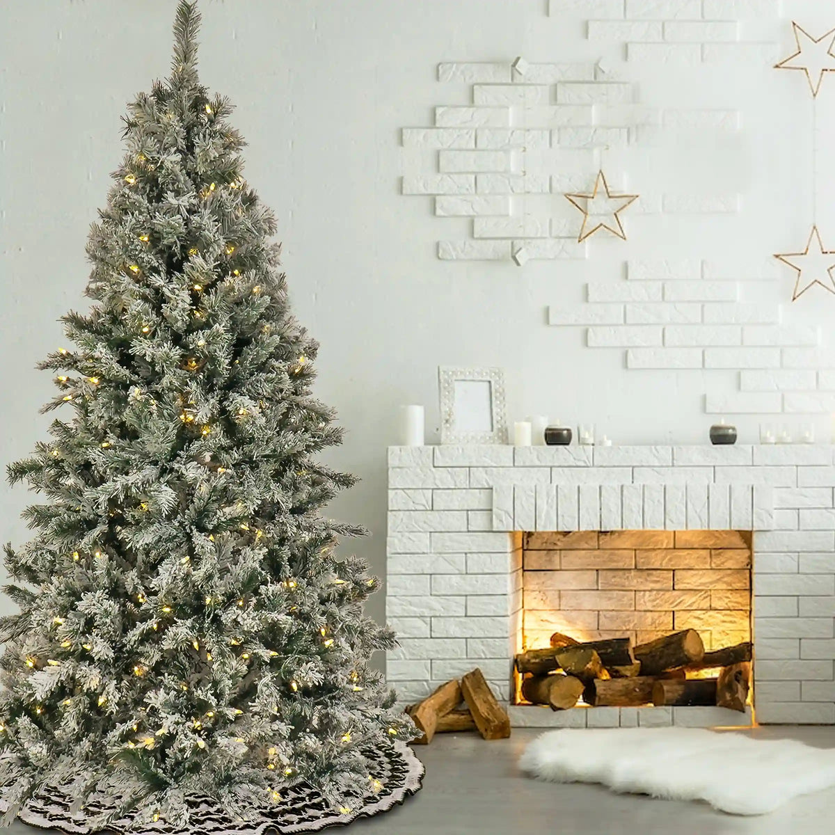 6.5 ft. Pre-Lit Snowy Harwich Hinged Tree with PowerConnect Warm White LED Lights, Plug-In
