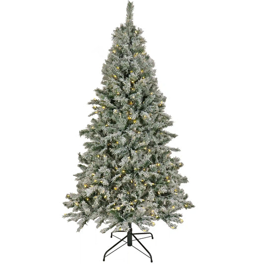 6.5 ft. Pre-Lit Snowy Harwich Hinged Tree with PowerConnect Warm White LED Lights, Plug-In