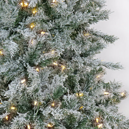 9 ft. Pre-Lit Snowy Harwich Hinged Tree with PowerConnect Warm White LED Lights, Plug-In