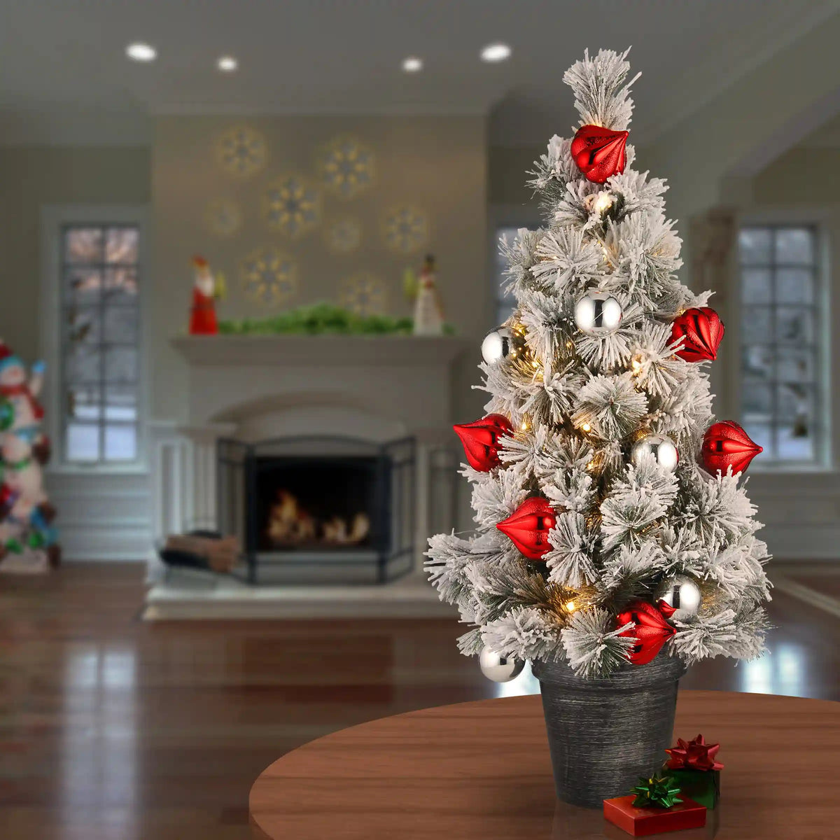 2 ft. Pre-Lit Snowy Bristle Pine Tree with LED Lights