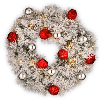 24 in. Pre-Lit Snowy Bristle Pine Wreath with LED Lights