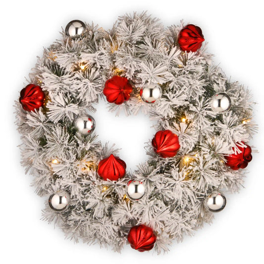 24 in. Pre-Lit Snowy Bristle Pine Wreath with LED Lights