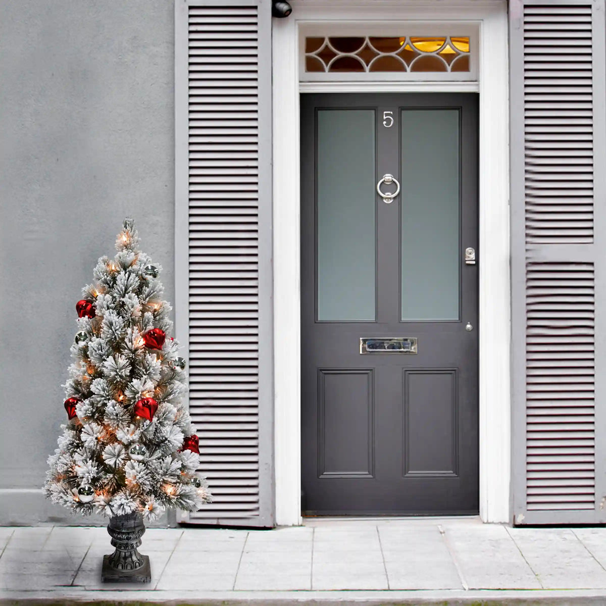 5 ft. Pre-Lit Snowy Bristle Pine Tree with Clear Lights, Plug-In