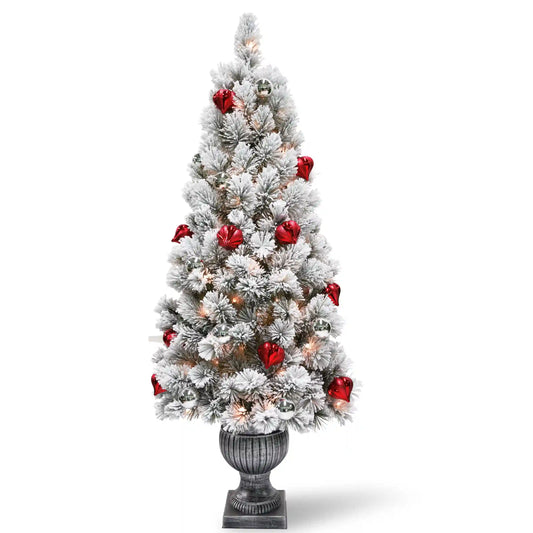 5 ft. Pre-Lit Snowy Bristle Pine Tree with Clear Lights, Plug-In
