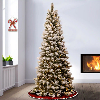 7.5 ft. Pre-Lit Snowy Westwood Pine Slim Tree with Clear Lights, Plug-In