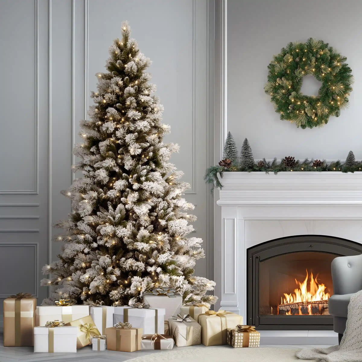 7.5 ft. Pre-Lit Snowy Westwood Pine Full Tree with Clear Lights, Plug-In