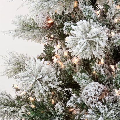 7.5 ft. Pre-Lit Snowy Yorkshire Tree with Clear Lights, Plug-In