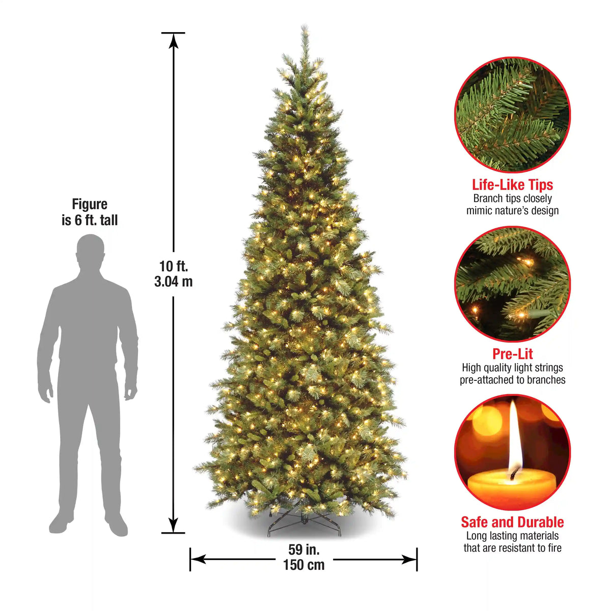10 ft. Pre-Lit Tiffany Fir Slim Tree with Clear Lights, Plug-In