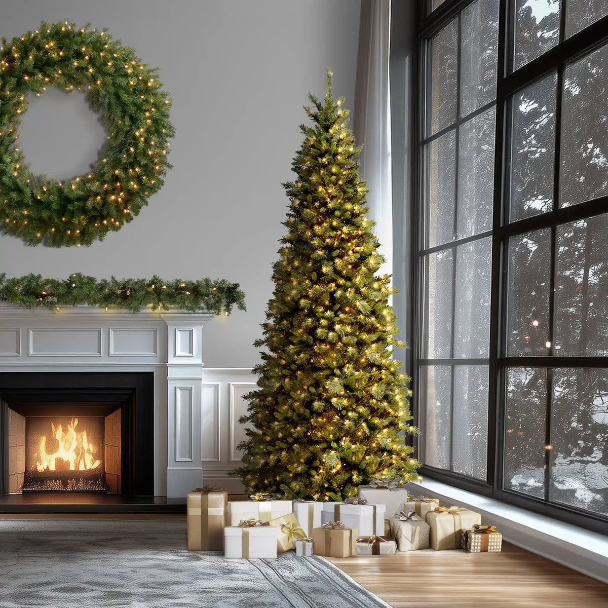 10 ft. Pre-Lit Tiffany Fir Slim Tree with Clear Lights, Plug-In