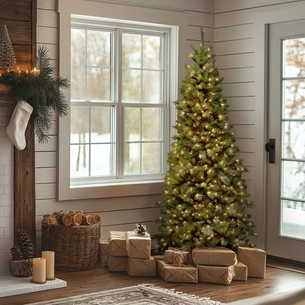 6.5 ft. Pre-Lit Tiffany Fir Slim Tree with Clear Lights PVC Branch Tips, Plug-In