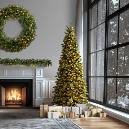 9 ft. Pre-Lit Tiffany Fir Slim Tree with Clear Lights - PVC Branch Tips, Plug-In