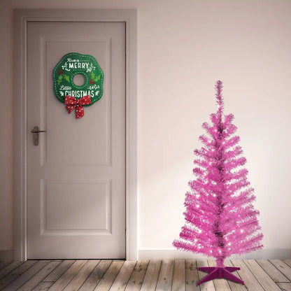 4 ft. Pre-Lit Tinsel Collection Pink Tree with Clear Lights, Plug-In