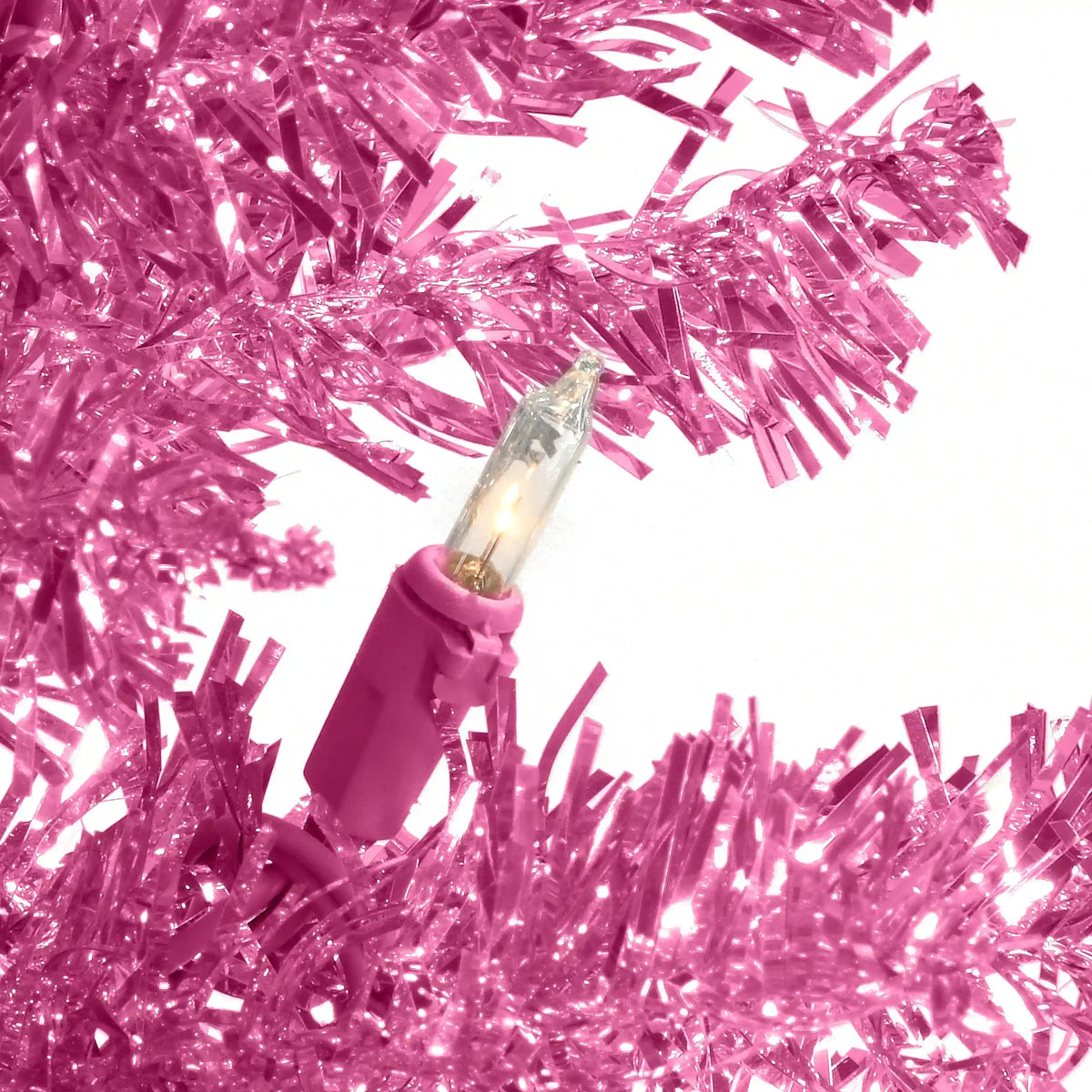 4 ft. Pre-Lit Tinsel Collection Pink Tree with Clear Lights, Plug-In