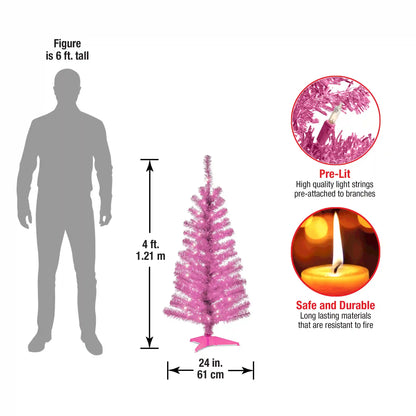4 ft. Pre-Lit Tinsel Collection Pink Tree with Clear Lights, Plug-In