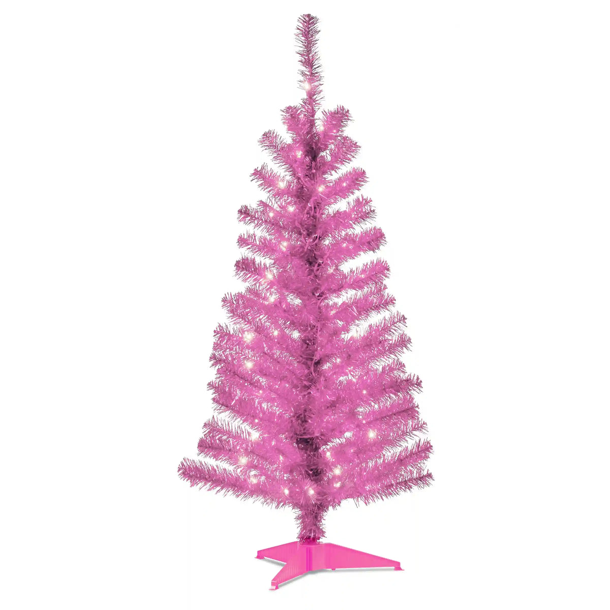 4 ft. Pre-Lit Tinsel Collection Pink Tree with Clear Lights, Plug-In