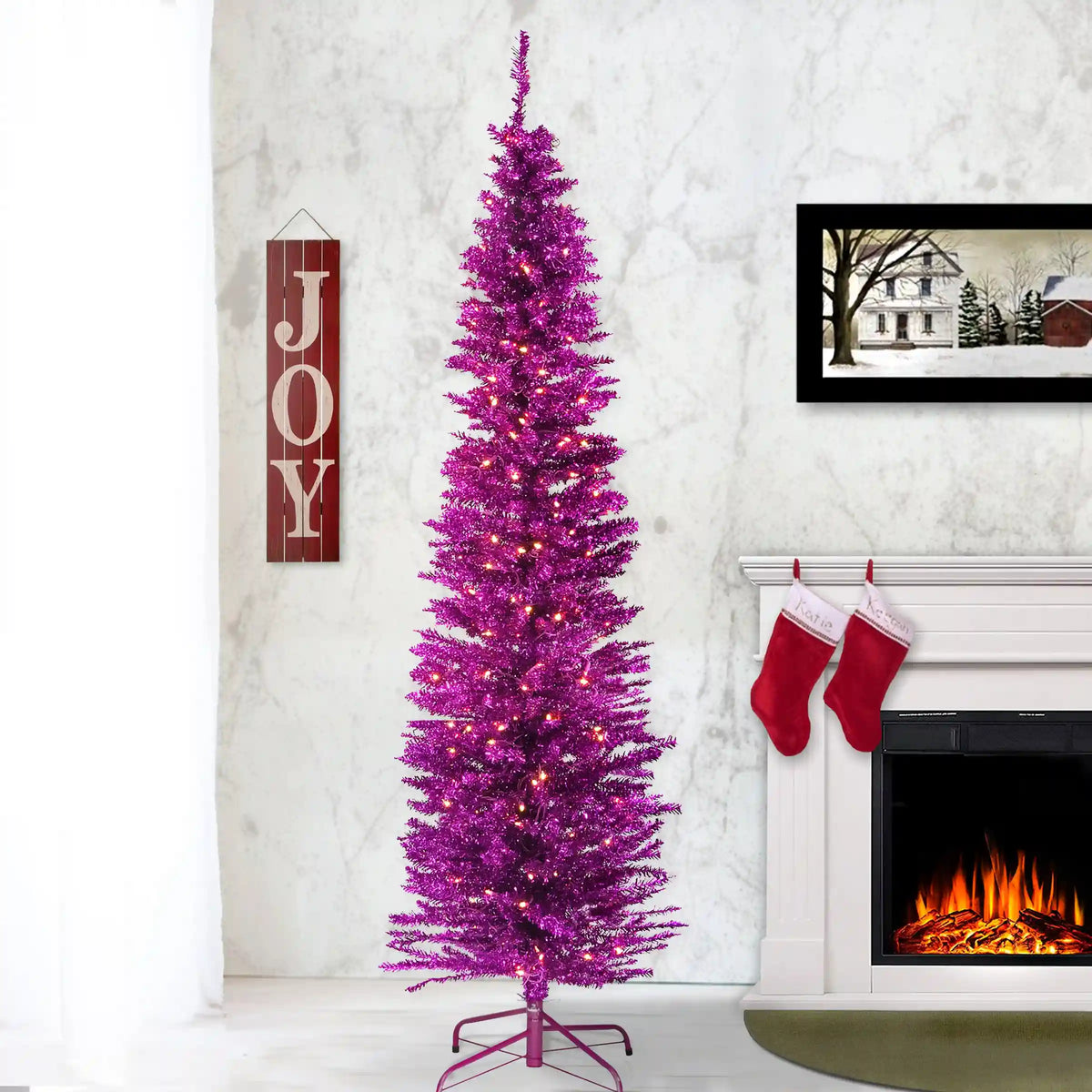 6 ft. Pre-Lit Tinsel Collection Pink Tree with Clear Lights, Plug-In