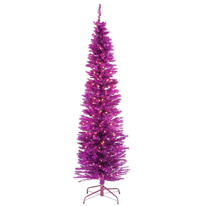 7 ft. Pre-Lit Tinsel Collection Pink Tree with Clear Lights, Plug-In