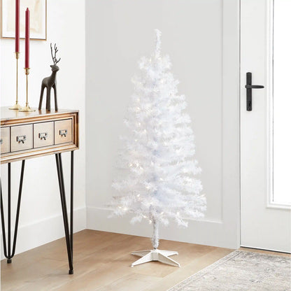 4 ft. Pre-Lit Tinsel Collection White Iridescent Tree with Clear Lights, Plug-In