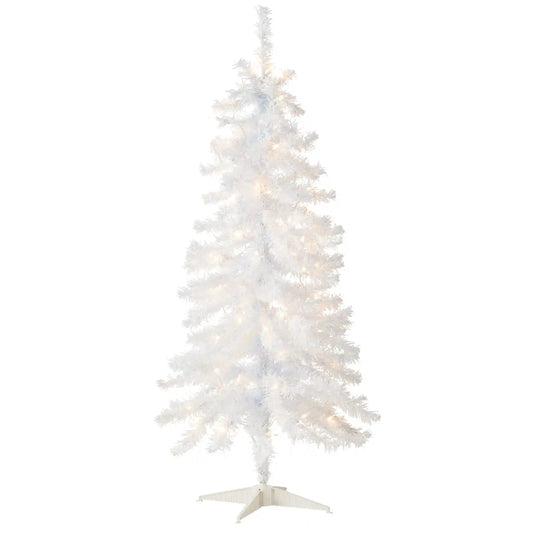 4 ft. Pre-Lit Tinsel Collection White Iridescent Tree with Clear Lights, Plug-In