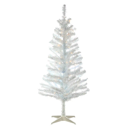 4 ft. Pre-Lit Tinsel Collection White Iridescent Tree with Clear Lights, Plug-In