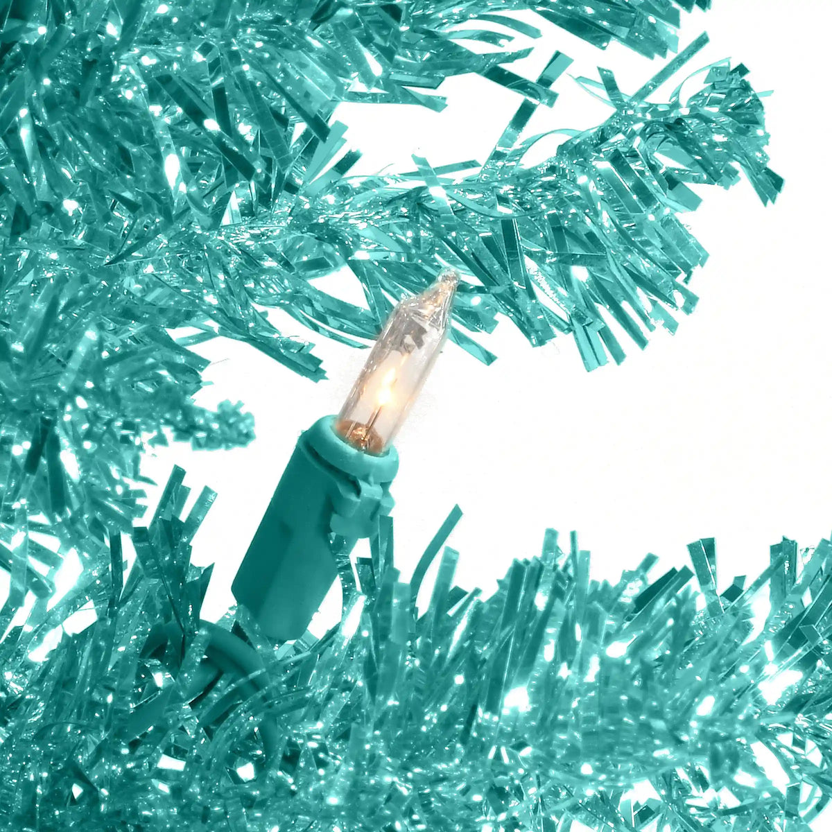 4 ft. Pre-Lit Tinsel Collection Turquoise Tree with Clear Lights, Plug-In