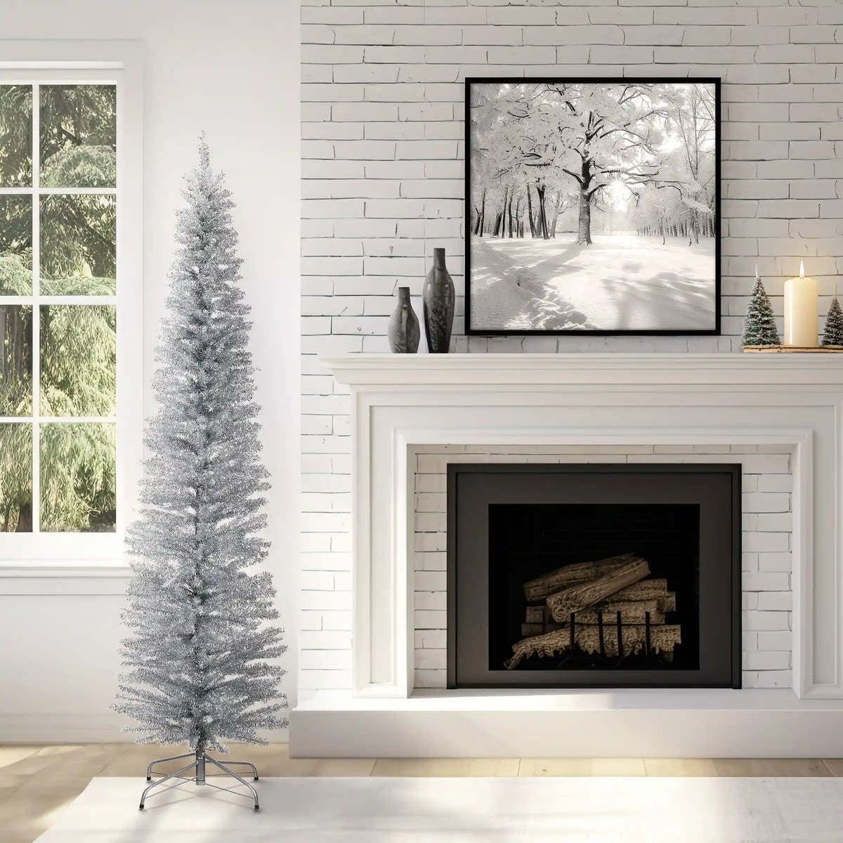 6 ft. Tinsel Collection Silver Tree