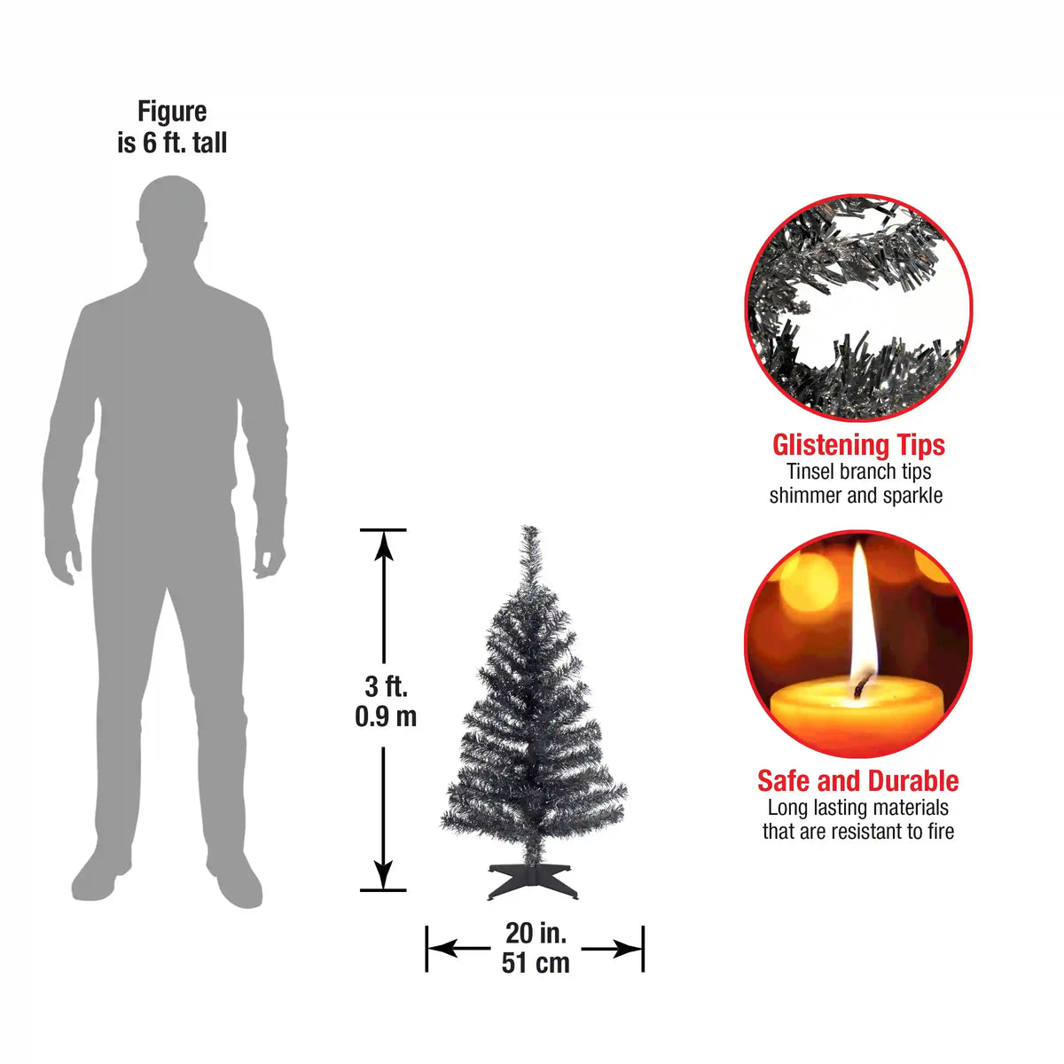 3 ft. Tinsel Collection Black Tree