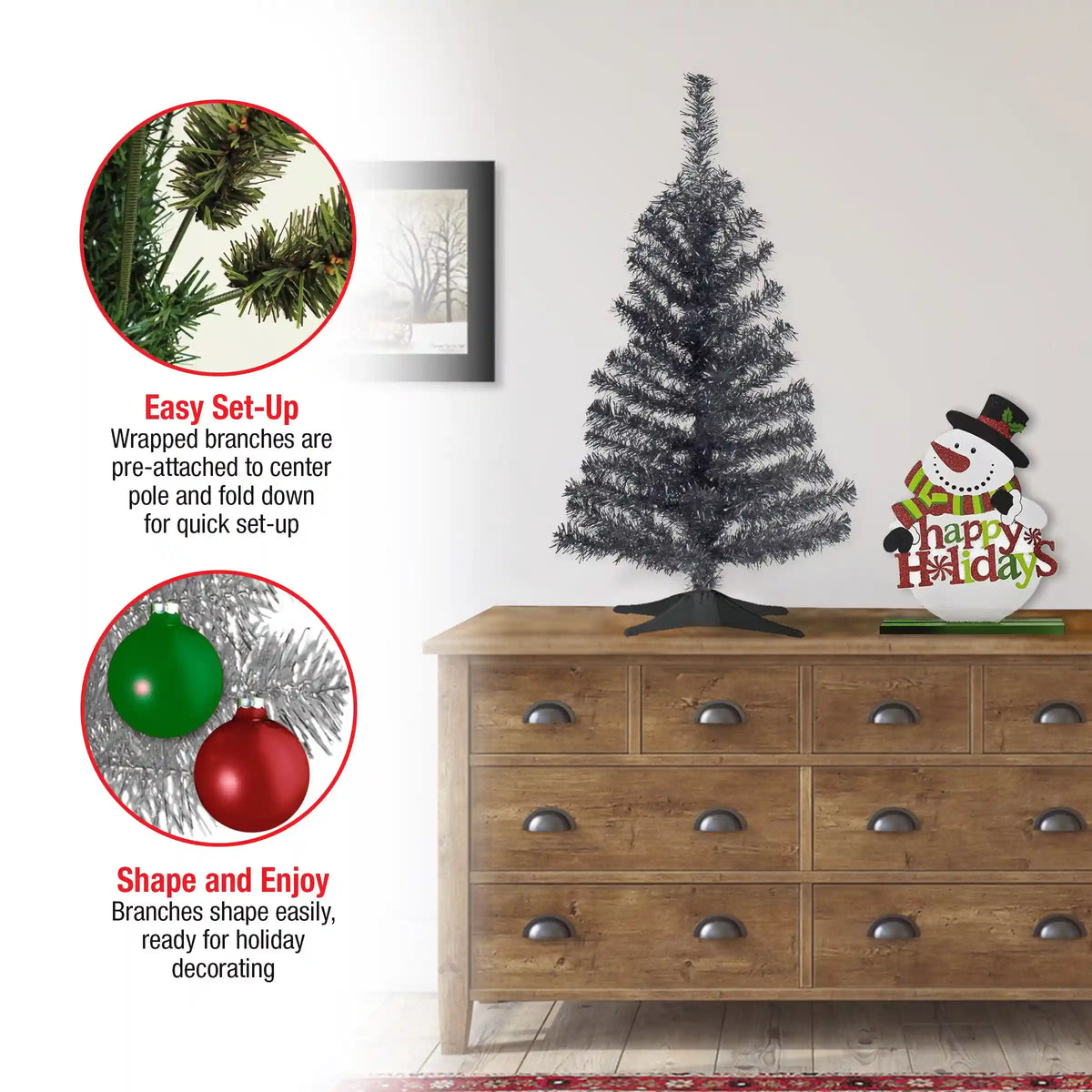 3 ft. Tinsel Collection Black Tree