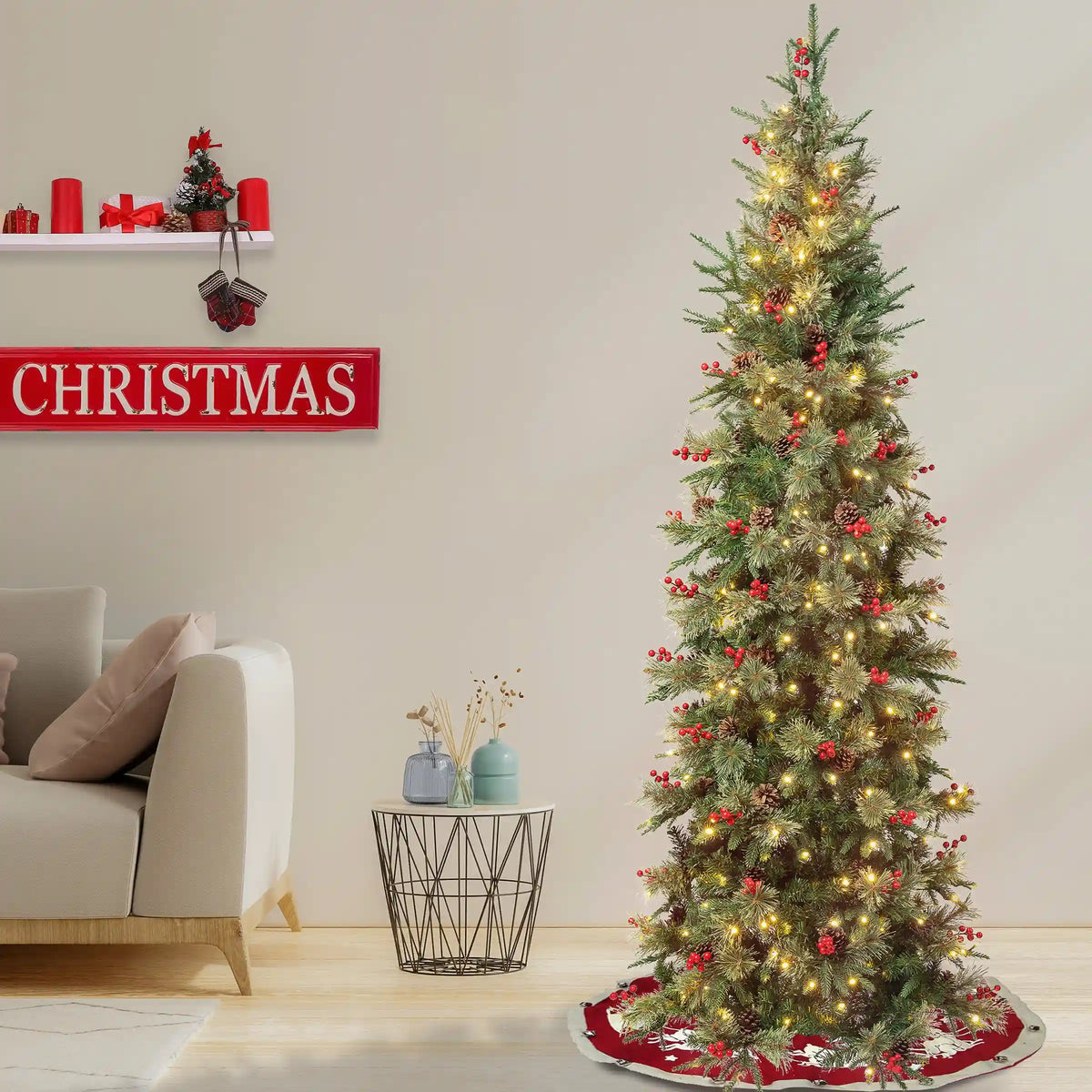7.5 ft. Pre-Lit Virginia Pine Mixed Slim Tree with Warm White LED Lights, Plug-In