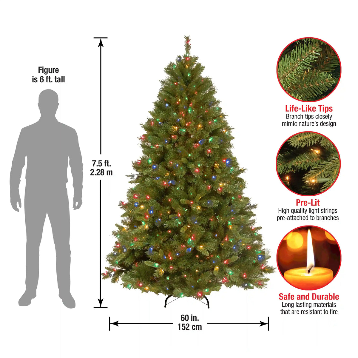 7.5 ft. Pre-Lit Winchester Pine Tree with Multicolor Lights, Plug-In