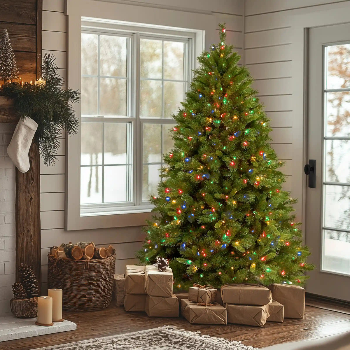 7.5 ft. Pre-Lit Winchester Pine Tree with Multicolor Lights, Plug-In