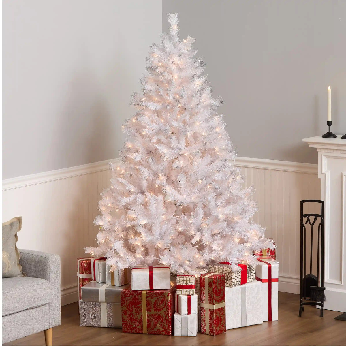 6.5 ft. Pre-Lit Winchester Pine White Tree with Clear Lights, Plug-In