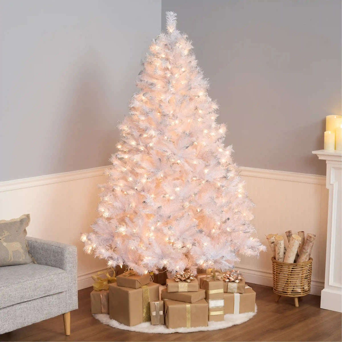 7 ft. Pre-Lit Winchester Pine White Tree with Clear Lights, Plug-In