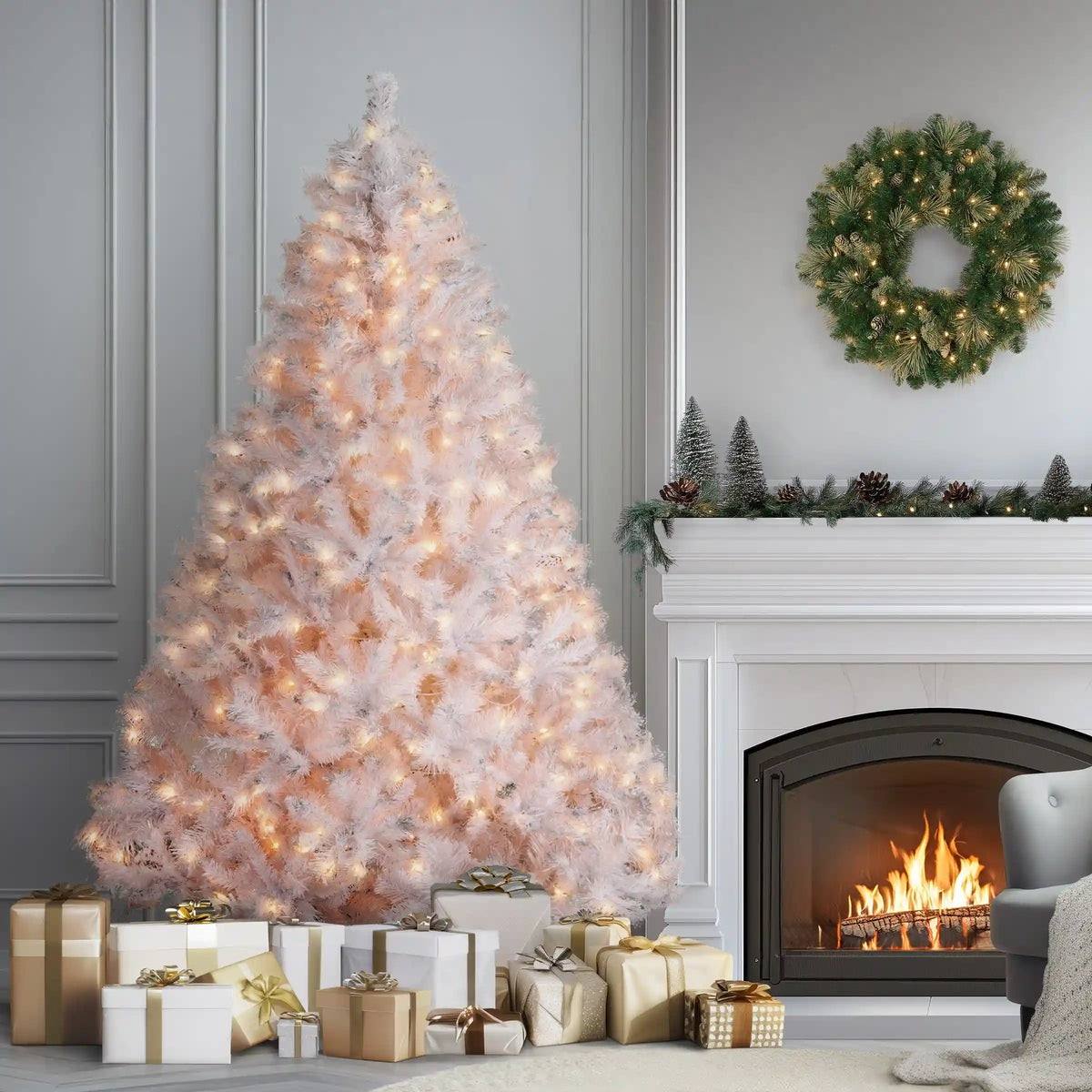 7 ft. Pre-Lit Winchester Pine White Tree with Clear Lights, Plug-In