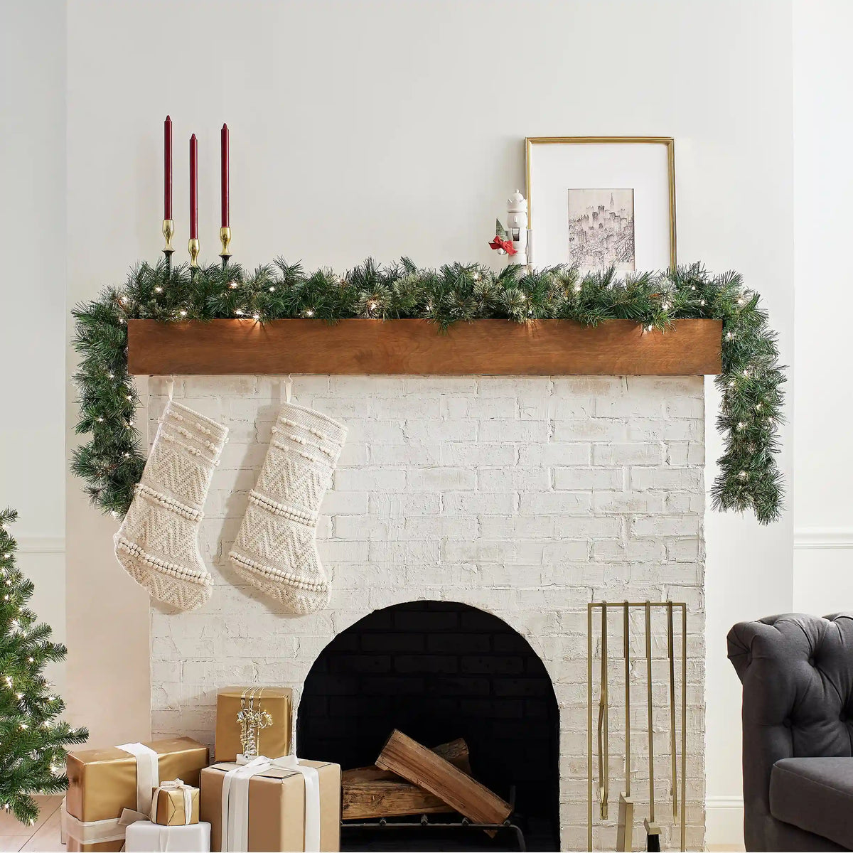 9 ft. Pre-Lit Wispy Willow Garland with Clear Lights, Plug-In