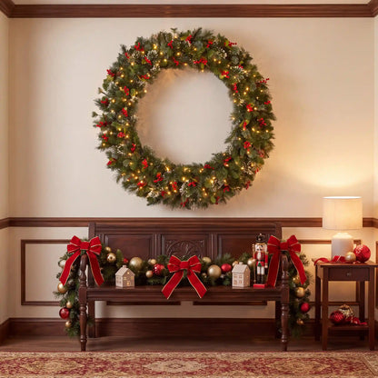 48 in. Pre-Lit Wintry Pine Wreath with Clear Lights, Plug-In