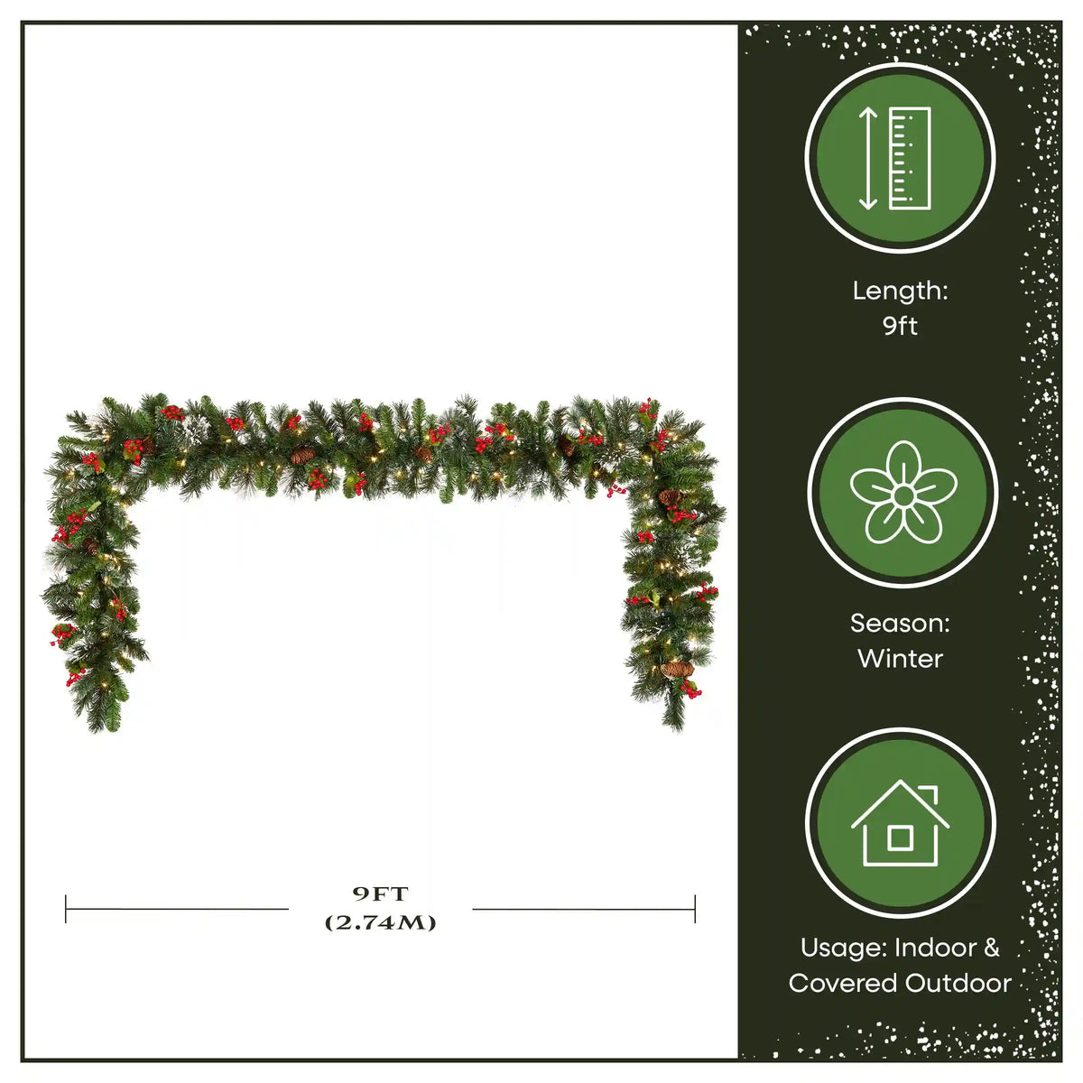 9 ft. Pre-Lit Wintry Pine Garland with Clear Lights, Plug-In