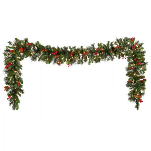 9 ft. Pre-Lit Wintry Pine Garland with Clear Lights, Plug-In