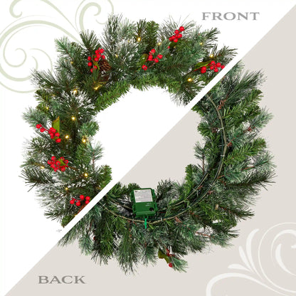 24 in. Pre-Lit Wintry Pine Wreath with Warm White LED Lights