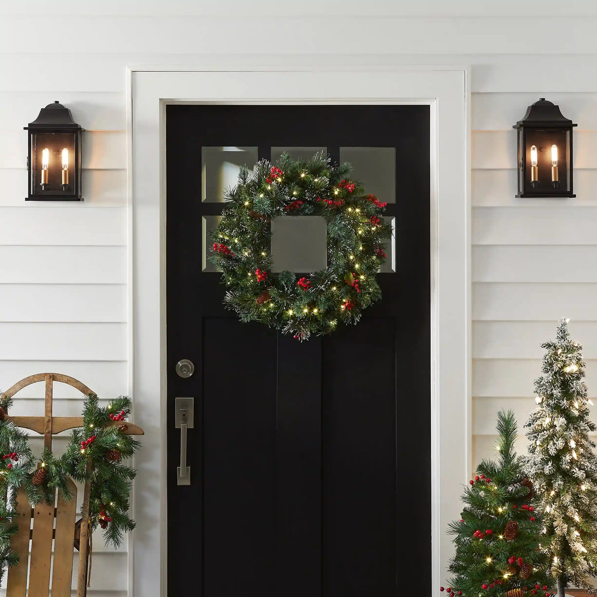 24 in. Pre-Lit Wintry Pine Wreath with Warm White LED Lights