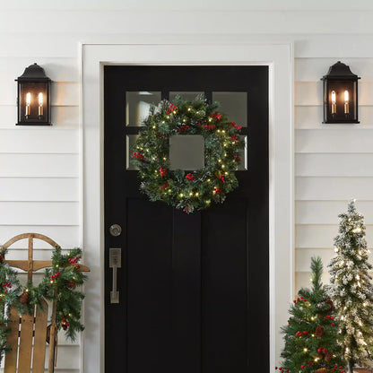 24 in. Pre-Lit Wintry Pine Wreath with Warm White LED Lights